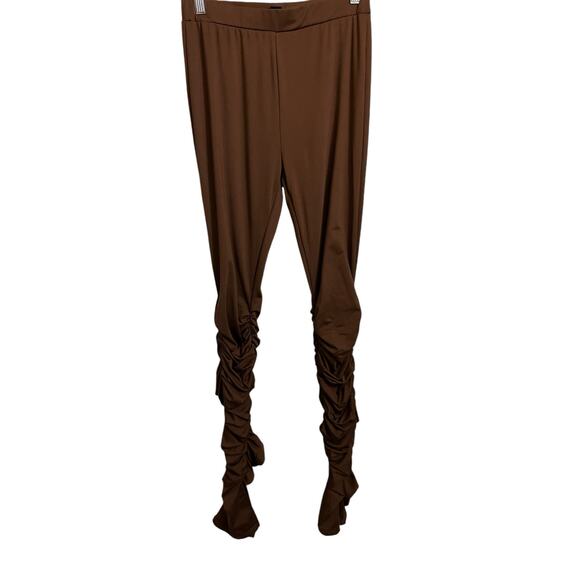 Shein Ruched Hem Brown Legging Pants L - Picture 1 of 5